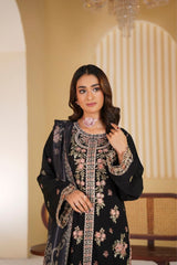Midnight Majesty Embroidered Unstitched Suit – 1003