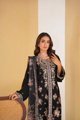 Midnight Majesty Embroidered Unstitched Suit – 1003