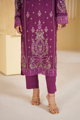 Plum Empress Embroidered Unstitched Suit – 1002
