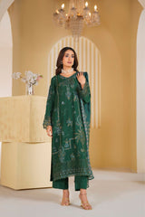 Bottle Green Royale Embroidered Unstitched Suit – 1001