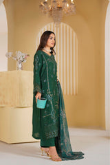 Bottle Green Royale Embroidered Unstitched Suit – 1001