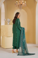 Bottle Green Royale Embroidered Unstitched Suit – 1001