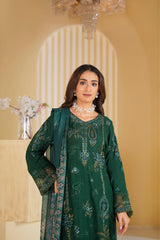 Bottle Green Royale Embroidered Unstitched Suit – 1001