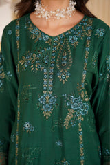 Bottle Green Royale Embroidered Unstitched Suit – 1001