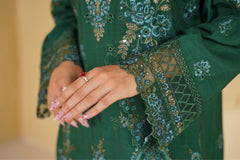 Bottle Green Royale Embroidered Unstitched Suit – 1001