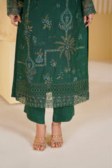 Bottle Green Royale Embroidered Unstitched Suit – 1001