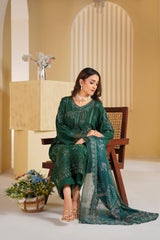 Bottle Green Royale Embroidered Unstitched Suit – 1001