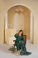 Bottle Green Royale Embroidered Unstitched Suit – 1001