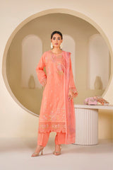 Peach Gulzar Embroidered Unstitched Suit – 1009