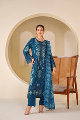 Teal Serenity Embroidered Unstitched Suit – 1004