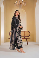 Midnight Majesty Embroidered Unstitched Suit – 1003