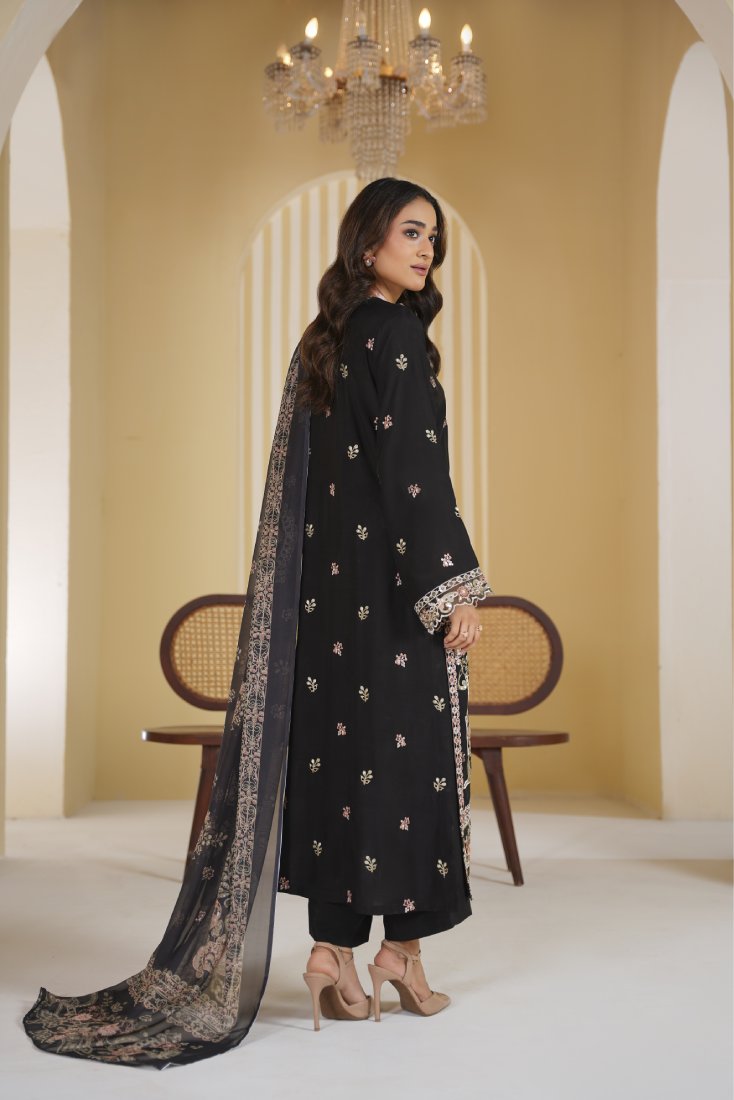 Midnight Majesty Embroidered Stitched Suit – 1003