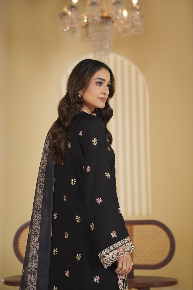 Midnight Majesty Embroidered Unstitched Suit – 1003