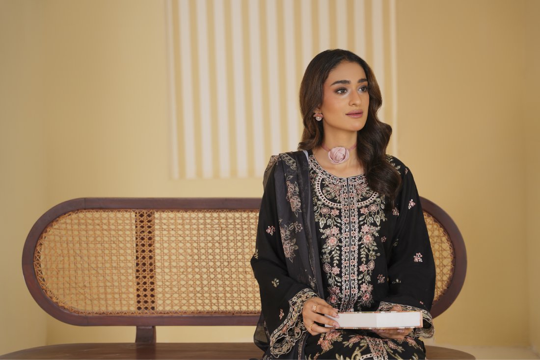 Midnight Majesty Embroidered Unstitched Suit – 1003