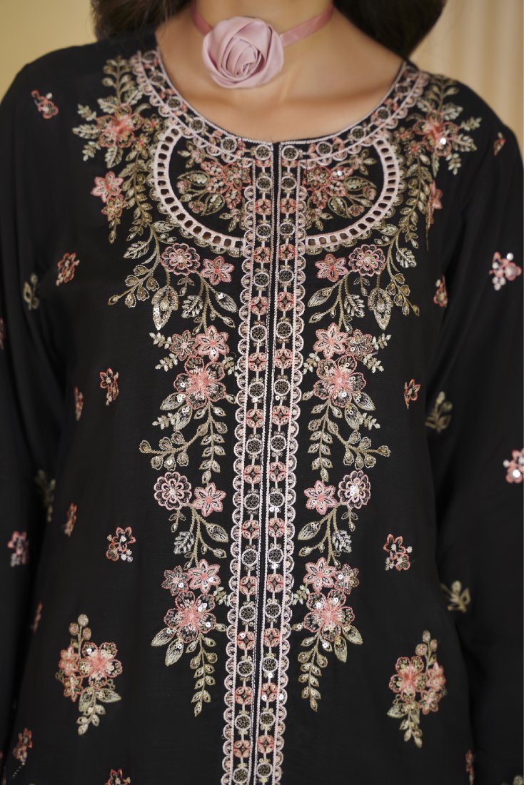 Midnight Majesty Embroidered Stitched Suit – 1003
