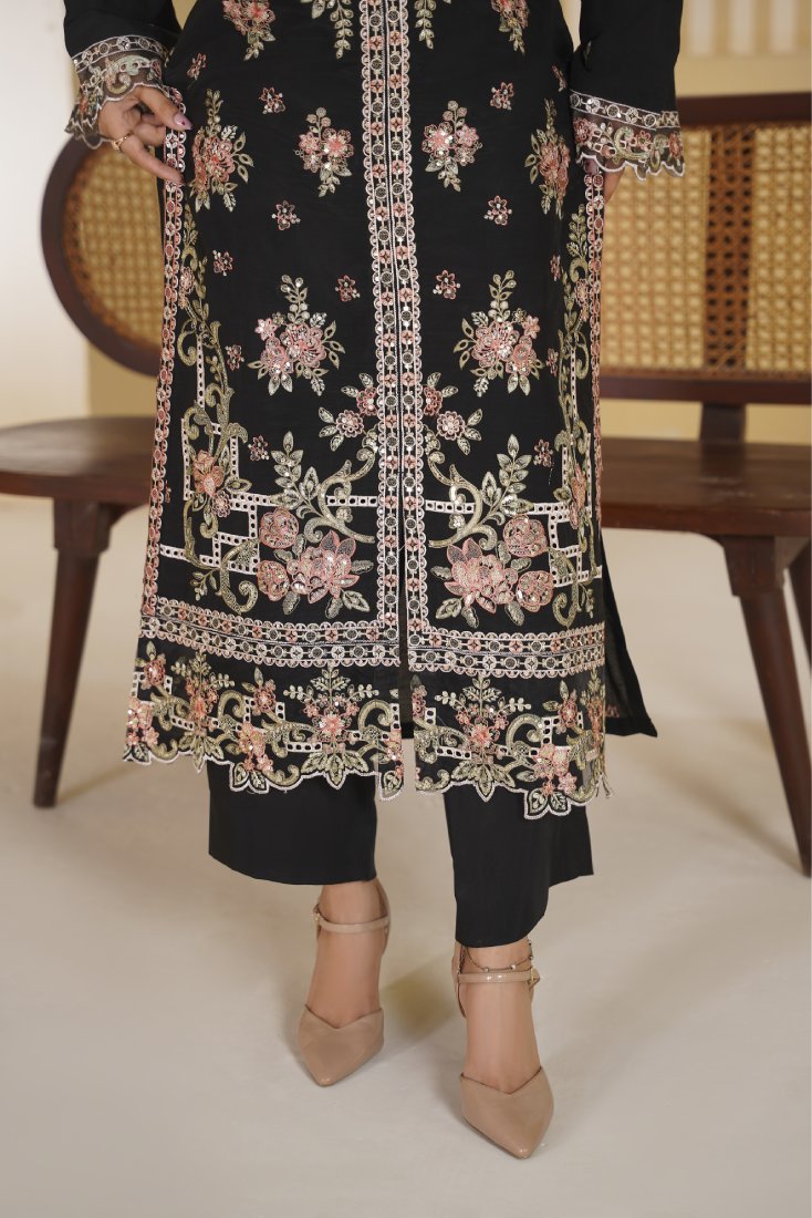 Midnight Majesty Embroidered Unstitched Suit – 1003