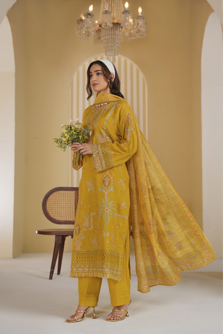 Mustard Mehr Embroidered Unstitched Suit – 1006