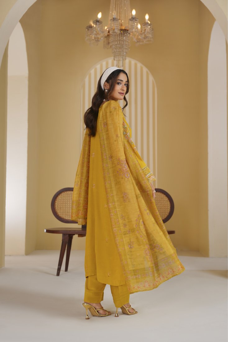 Mustard Mehr Embroidered Unstitched Suit – 1006