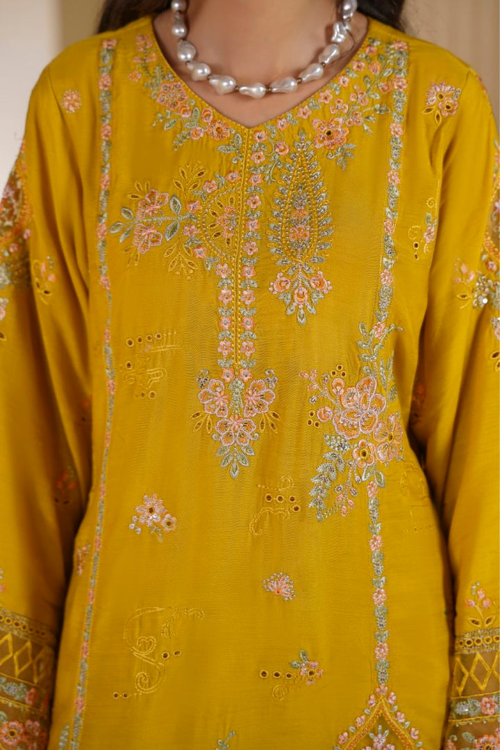 Viscose Mustard Mehr Embroidered Stitched Suit – 1006