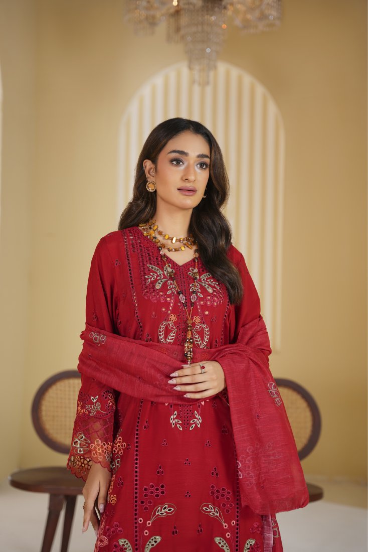 Crimson Rani Embroidered Stitched Suit – 1007