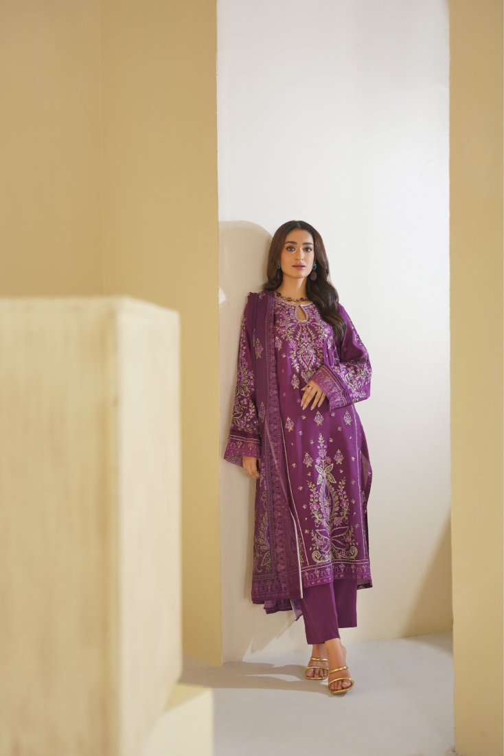 Plum Empress Embroidered Unstitched Suit – 1002