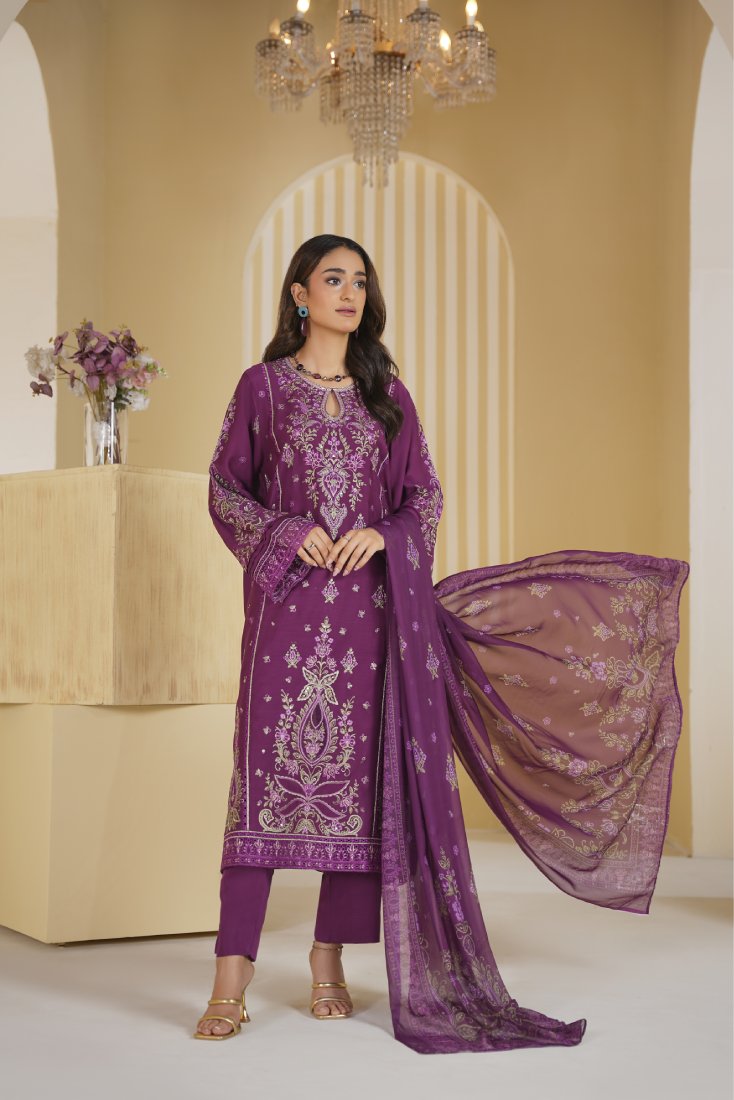 Plum Empress Embroidered Unstitched Suit – 1002