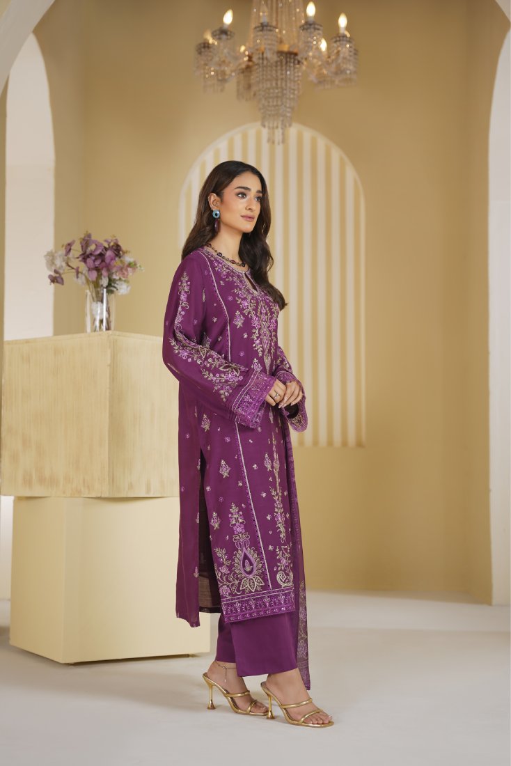 Plum Empress Embroidered Unstitched Suit – 1002