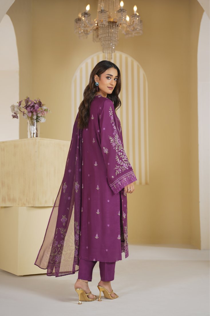 Plum Empress Embroidered Stitched Suit – 1002