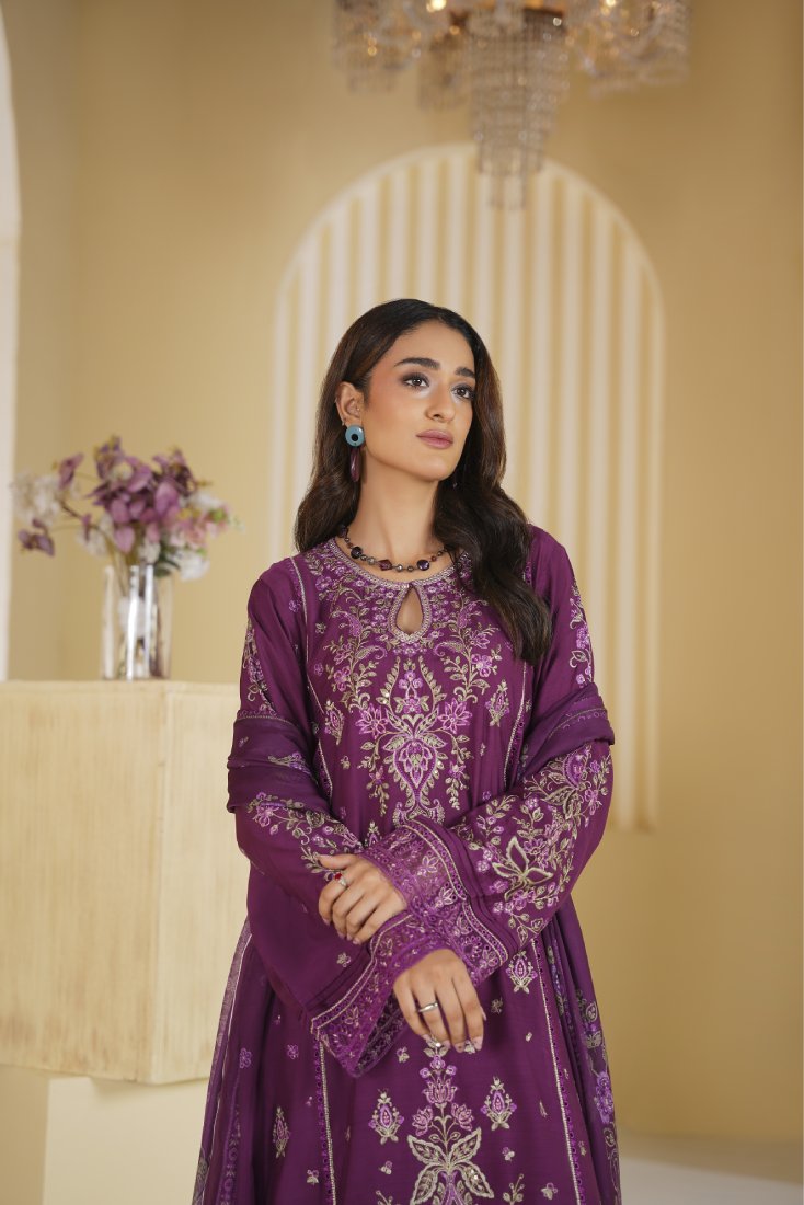 Plum Empress Embroidered Stitched Suit – 1002