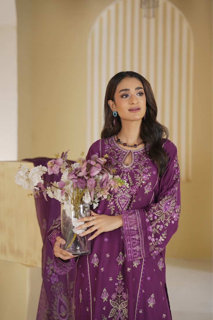 Plum Empress Embroidered Unstitched Suit – 1002