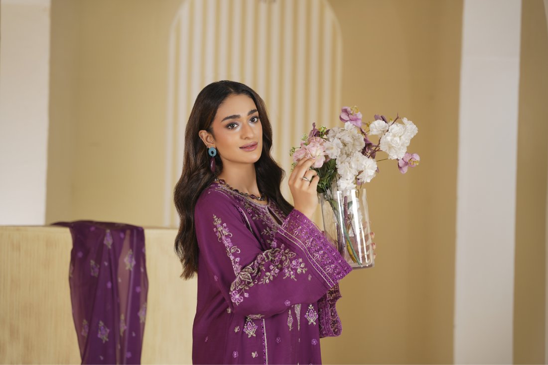 Plum Empress Embroidered Unstitched Suit – 1002