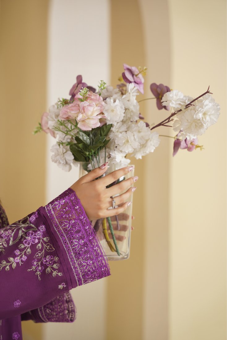 Plum Empress Embroidered Unstitched Suit – 1002