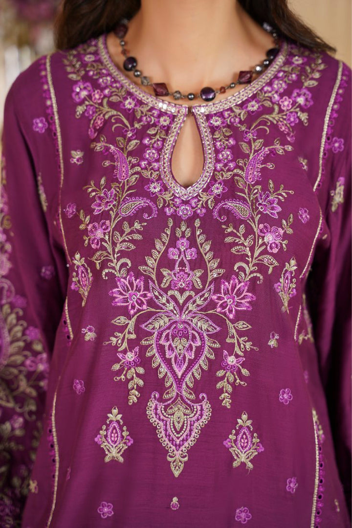 Viscose Plum Empress Embroidered Suit – 1002