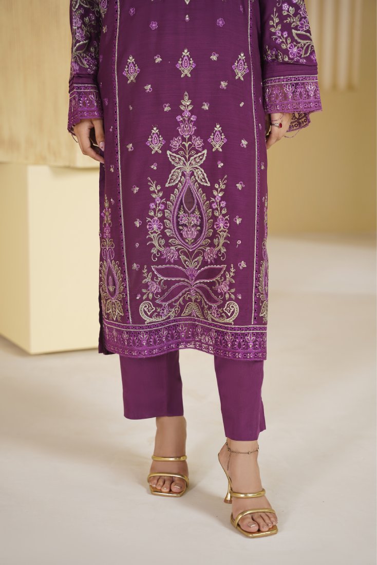 Plum Empress Embroidered Unstitched Suit – 1002