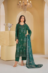 Bottle Green Royale Embroidered Unstitched Suit – 1001
