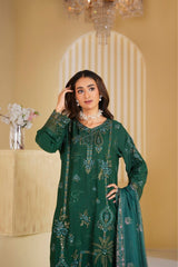 Bottle Green Royale Embroidered Unstitched Suit – 1001