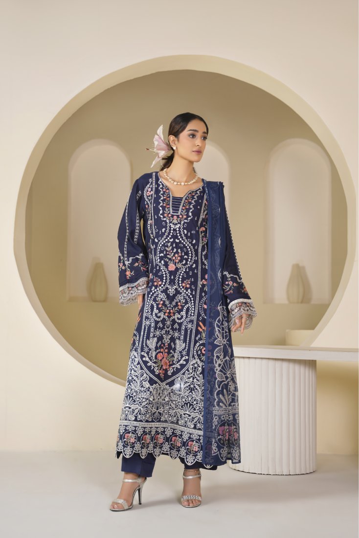 Sapphire Aura Embroidered Unstitched Suit – 1005