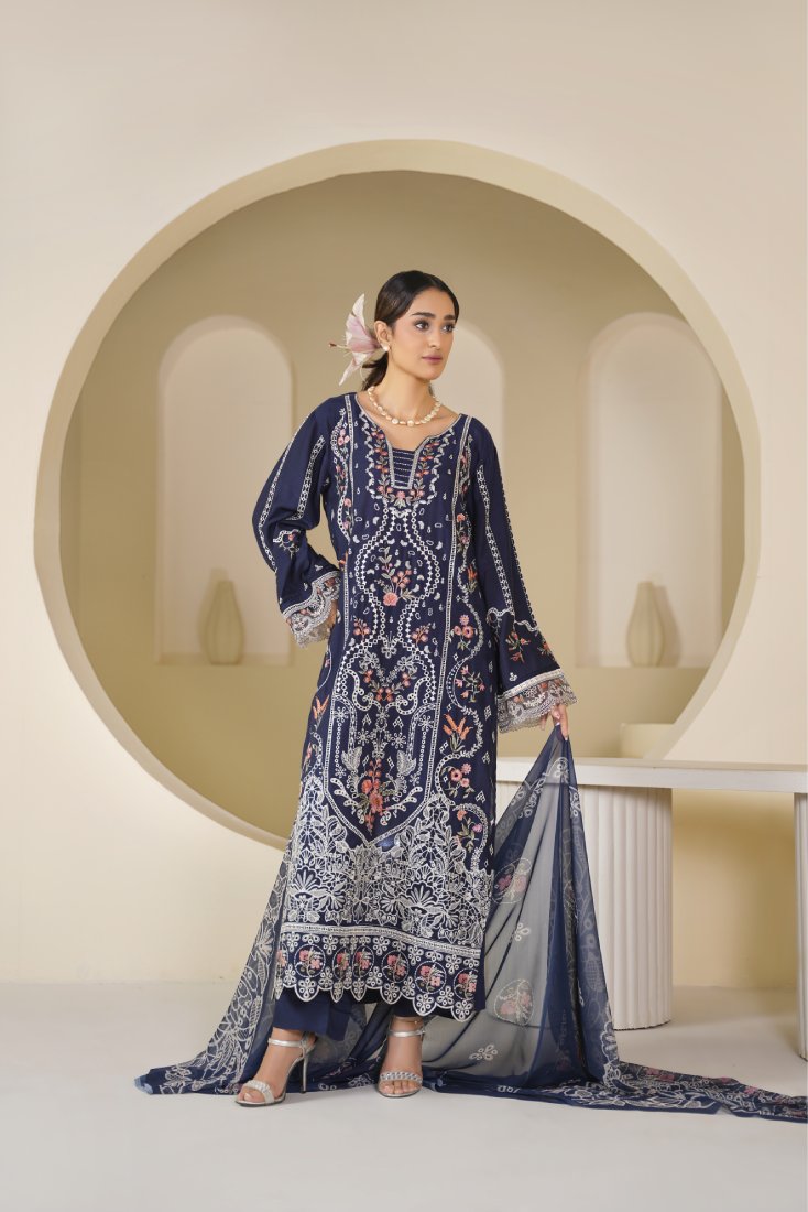 Sapphire Aura Embroidered Unstitched Suit – 1005