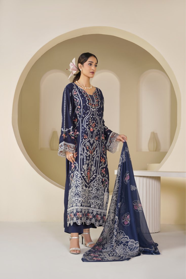 Sapphire Aura Embroidered Unstitched Suit – 1005