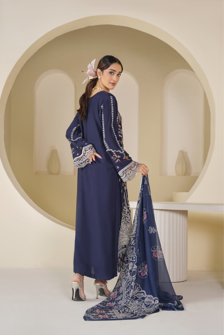 Sapphire Aura Embroidered Unstitched Suit – 1005