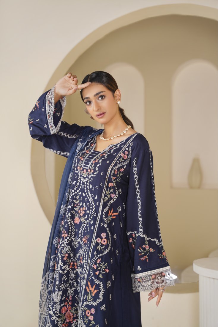 Sapphire Aura Embroidered Unstitched Suit – 1005