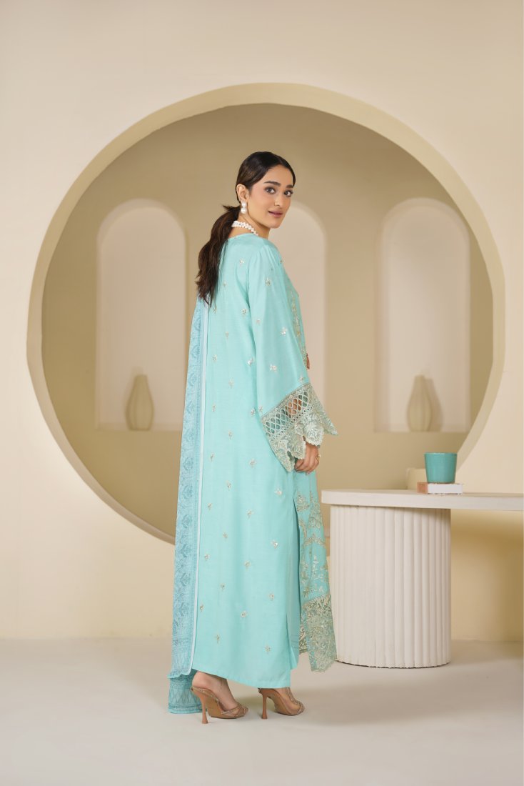 Firozi Falak Embroidered Stitched Suit – 1008