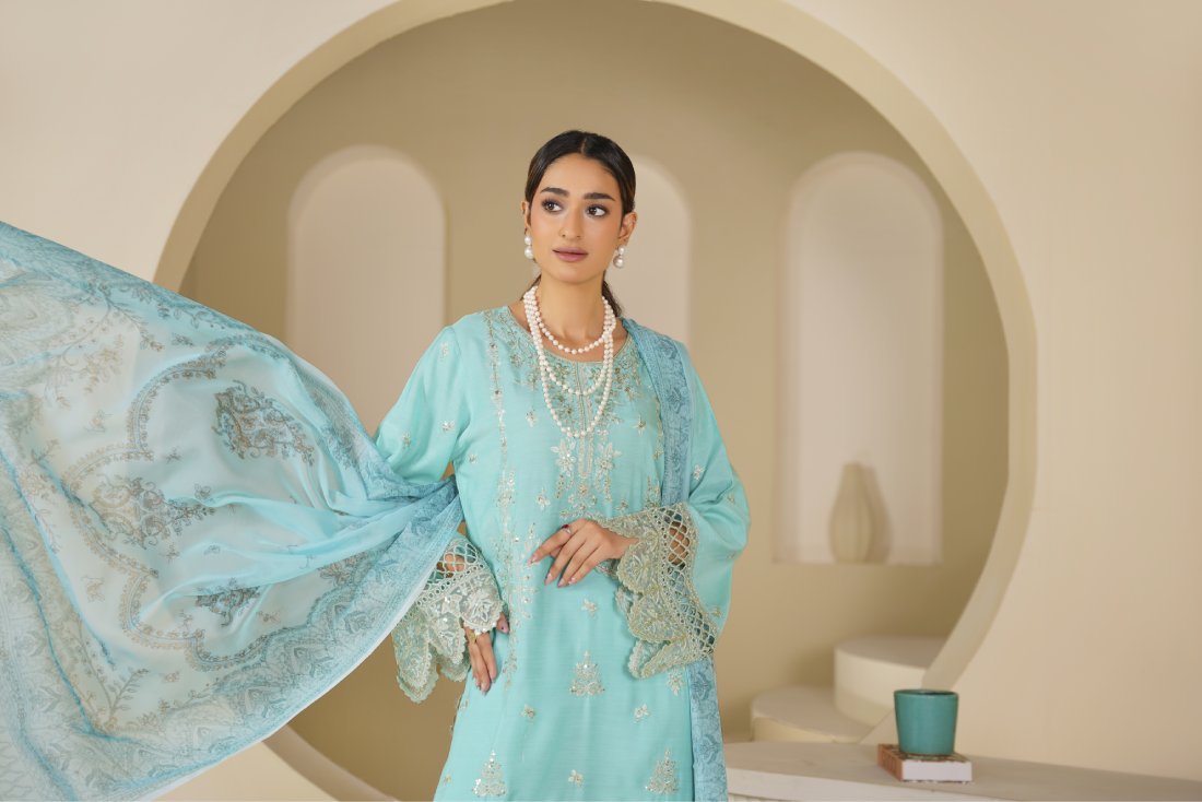 Firozi Falak Embroidered Stitched Suit – 1008