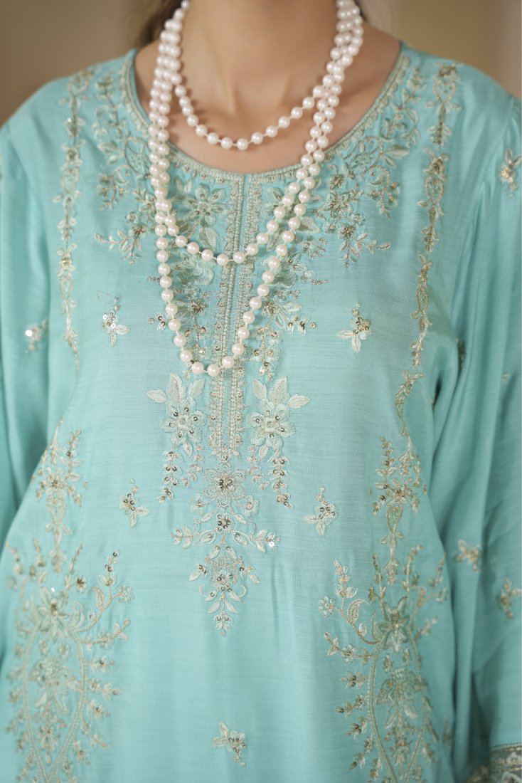 Firozi Falak Embroidered Stitched Suit – 1008