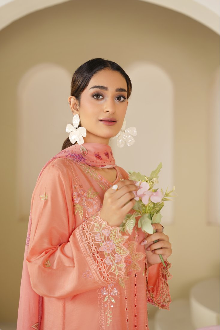 Peach Gulzar Embroidered Unstitched Suit – 1009