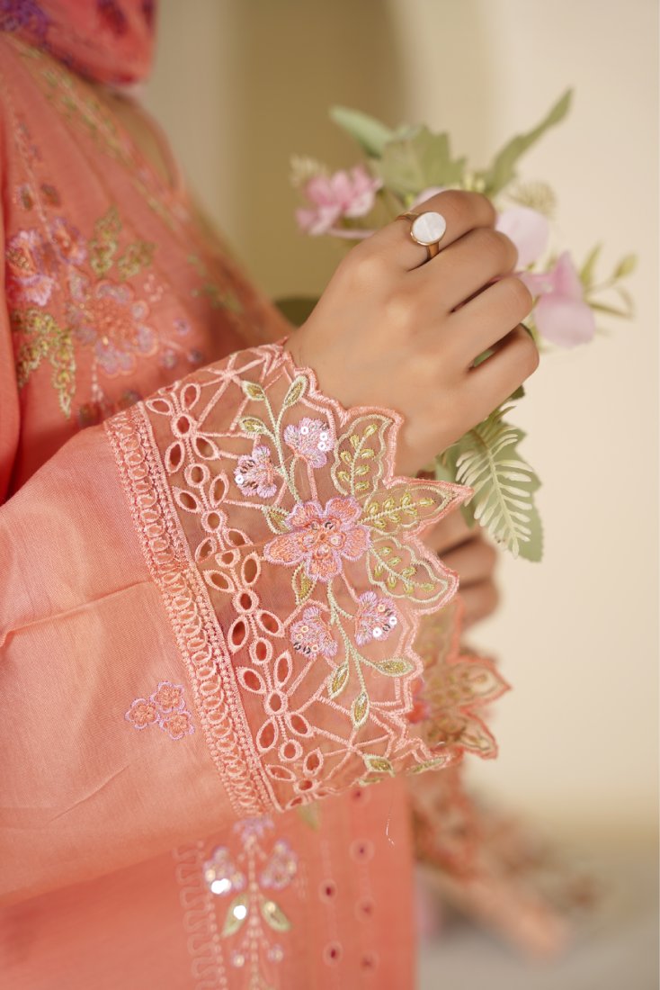 Peach Gulzar Embroidered Stitched Suit – 1009