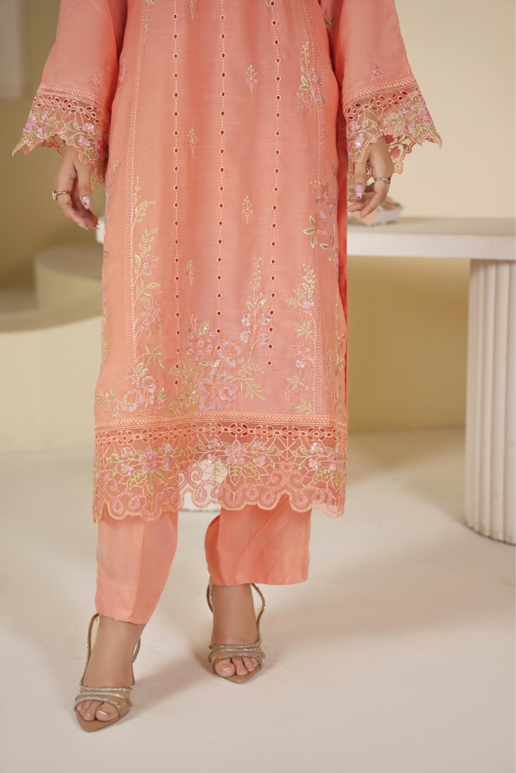 Peach Gulzar Embroidered Unstitched Suit – 1009