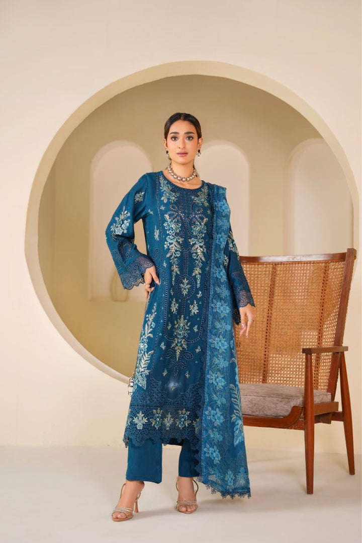 Viscose Teal Serenity Embroidered Suit – 1004
