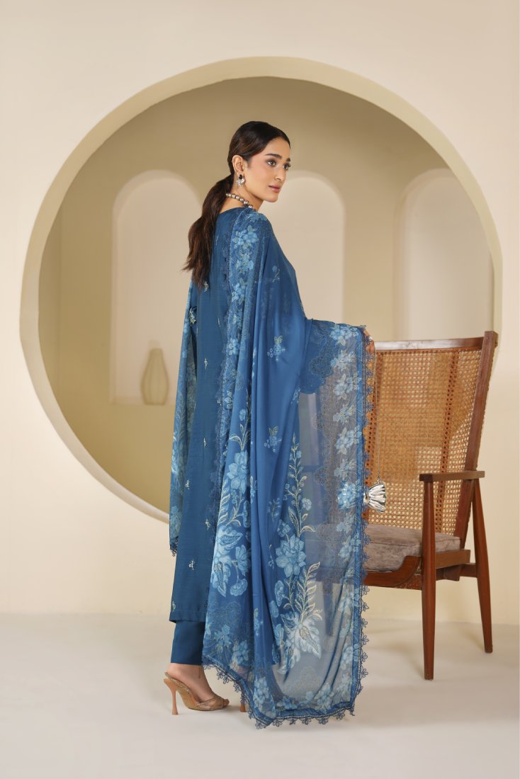 Teal Serenity Embroidered Unstitched Suit – 1004
