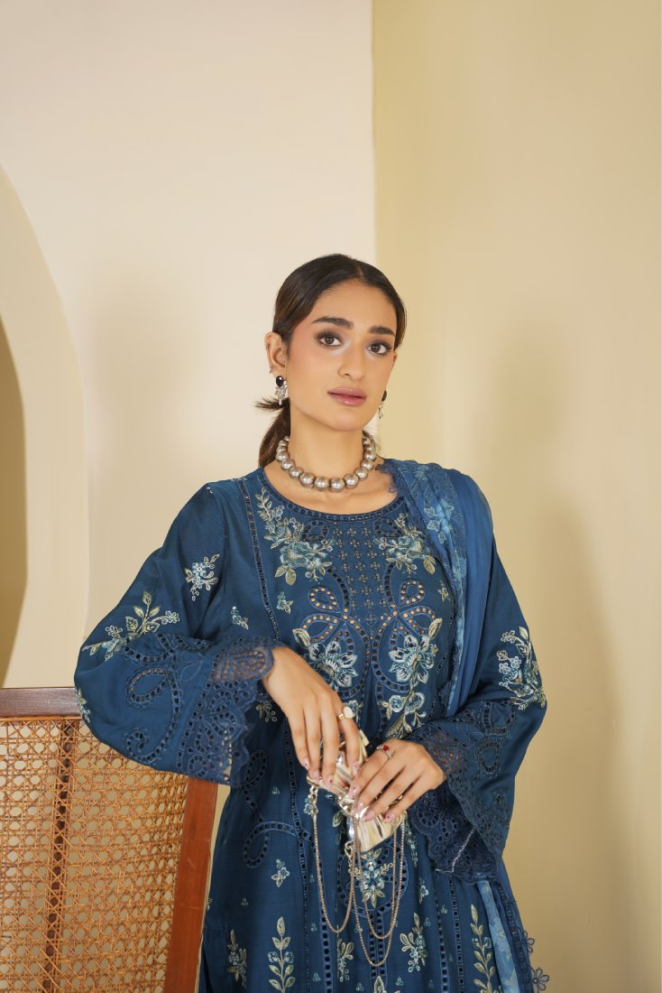 Teal Serenity Embroidered Unstitched Suit – 1004